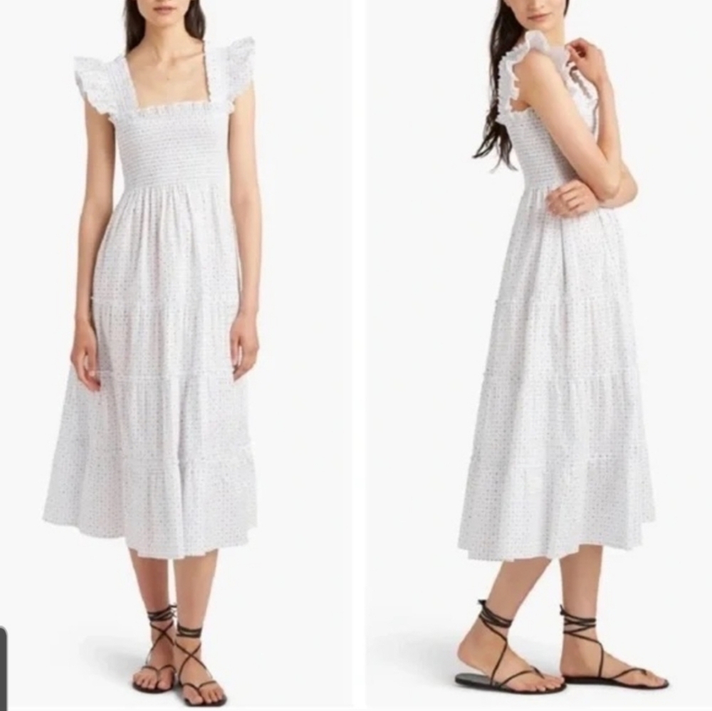 Hill House Ellie Nap Dress Blue White Swiss Dot Size Small